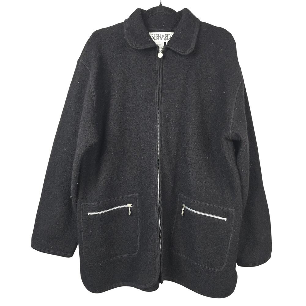 Bernardo Coat Womens Medium Black Wool Zip Front Pockets Unlined Relaxed Fit